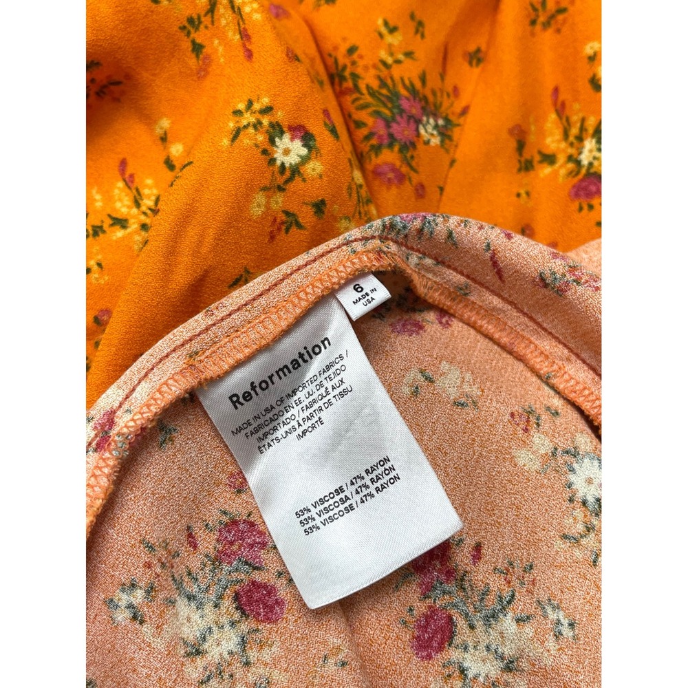 Reformation Lacey Dress Orange Ditsy Floral Puff Sleeve Midi Slit Size 6 - Picture 11 of 13